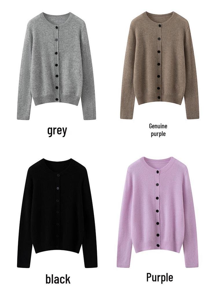 Lekasha 100% Pure Cashmere Loose Round Neck Cardigan Sweater Coat