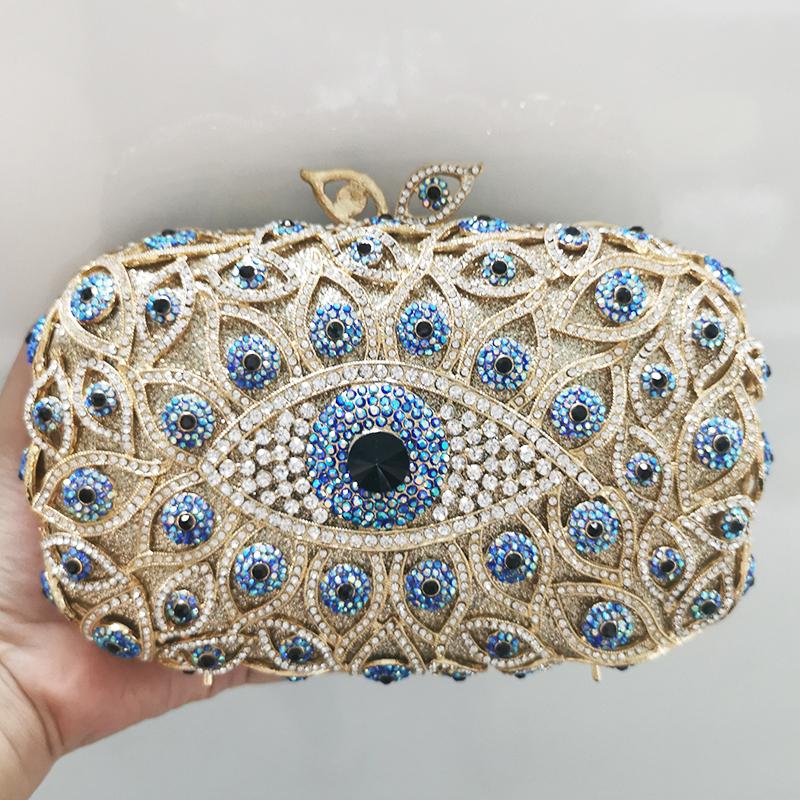 WHTUOHENG Crystal Evening Clutches Bags Multicolored Diamond Gold Metal Bag Hollow Out Luxury Designer Handbags Lady Girl Dinner