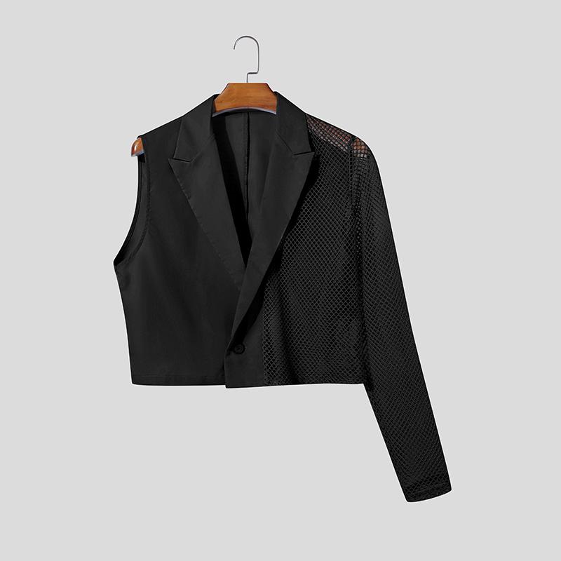 INCERUN Herren Einreihig mit Kerb-Revers Ein Langarm Patchwork Ausgeschnitten Lässig Dünn Kurz Geschnittene Blazer Tops