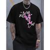 European Size Fashionable, Elegant, and Minimalist Printed Men's Short-sleeve T-shirt - The Purple and White Butterfly Print on the Red T-shirt