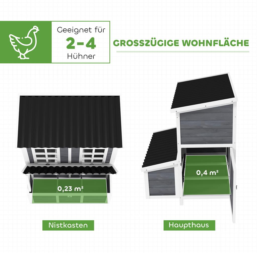 Wooden Chicken Coop with Nesting Box, Slide-Out Tray, Perches, for 2-4 Chickens, 100 x 86 x 100cm