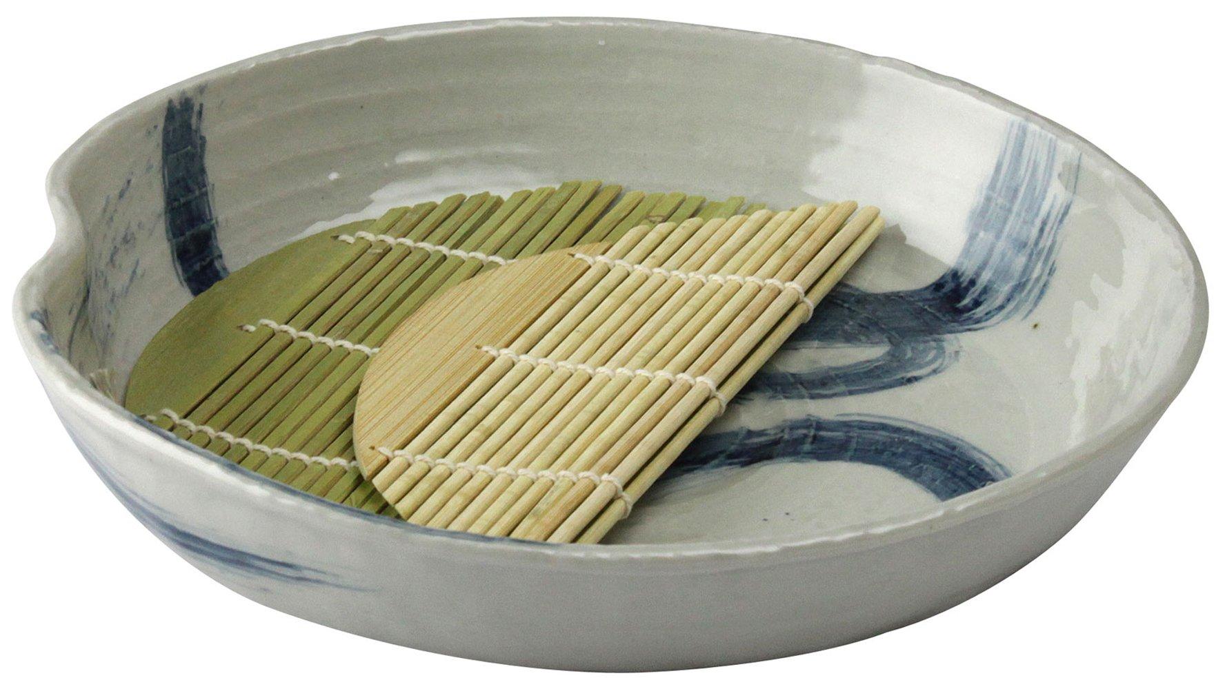 

Santo Banko Ware Noodle Plate (with Slatted Base) Noodle Bowl, Flowing Water Pattern 5963