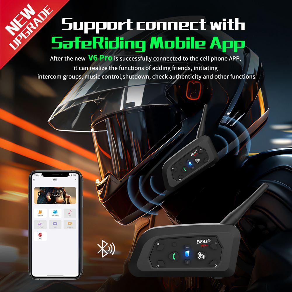 EJEAS V6 PRO+/ Plus Motorcycle Intercom Helmet Bluetooth Headset 6 Riders 800m Communicator Waterproof Music Player Interphone