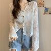 Lace Shirt UV Air Conditioning Sheer Floral Long Openwork Perfect for and Outings [fourfivesix Haru] Women's Blouse, Protection, Protection, Top,