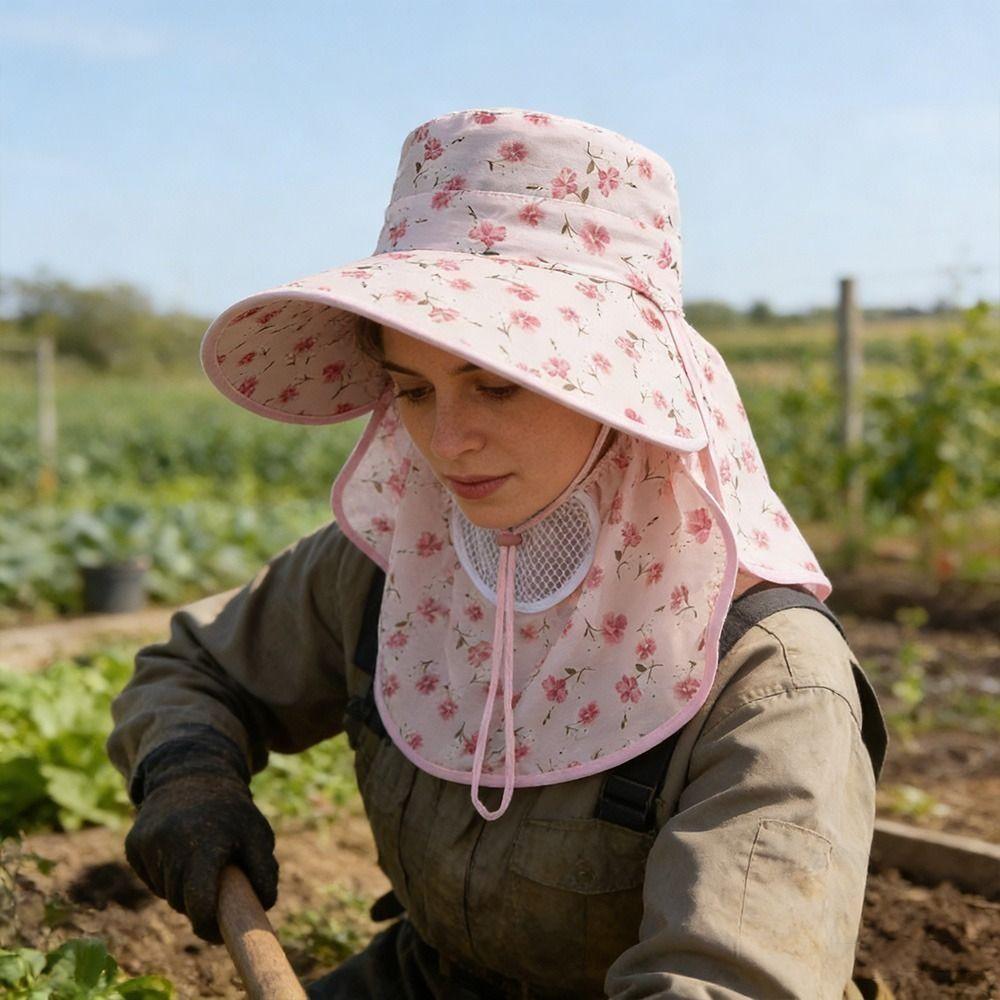 Wide Brim Face Hood Hat Mesh Breathable Sunscreen Hat Fashion Agricultural Work Cap  Summer