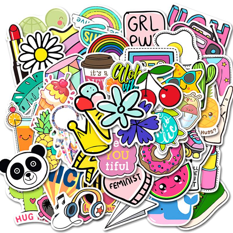 50Pcs Cute Cartoon Stickers Laptop Luggage Guitar Bicycle Skateboard Decals