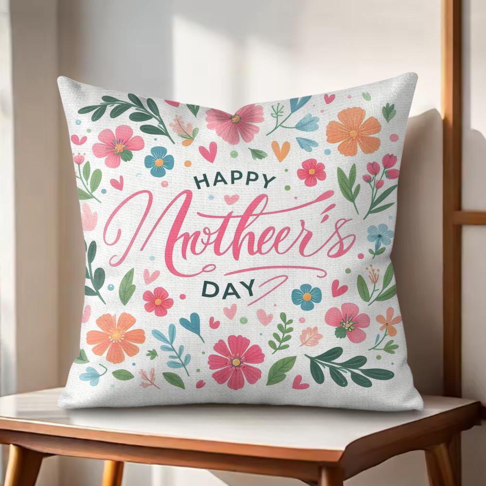 Happy Mothers Day Cushion Cover Natural Linen Organic Fabric DoubleSided Printing Couch Pillow Covers Home Decor