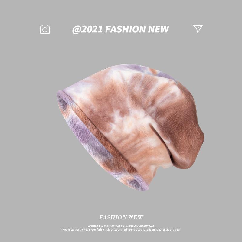 

Tie Dye Knitted Hat for Women Japanese Fashion Retro Pile Hat Autumn and Winter Ins Trend All Match Cold Hat Baotou Hat One Size