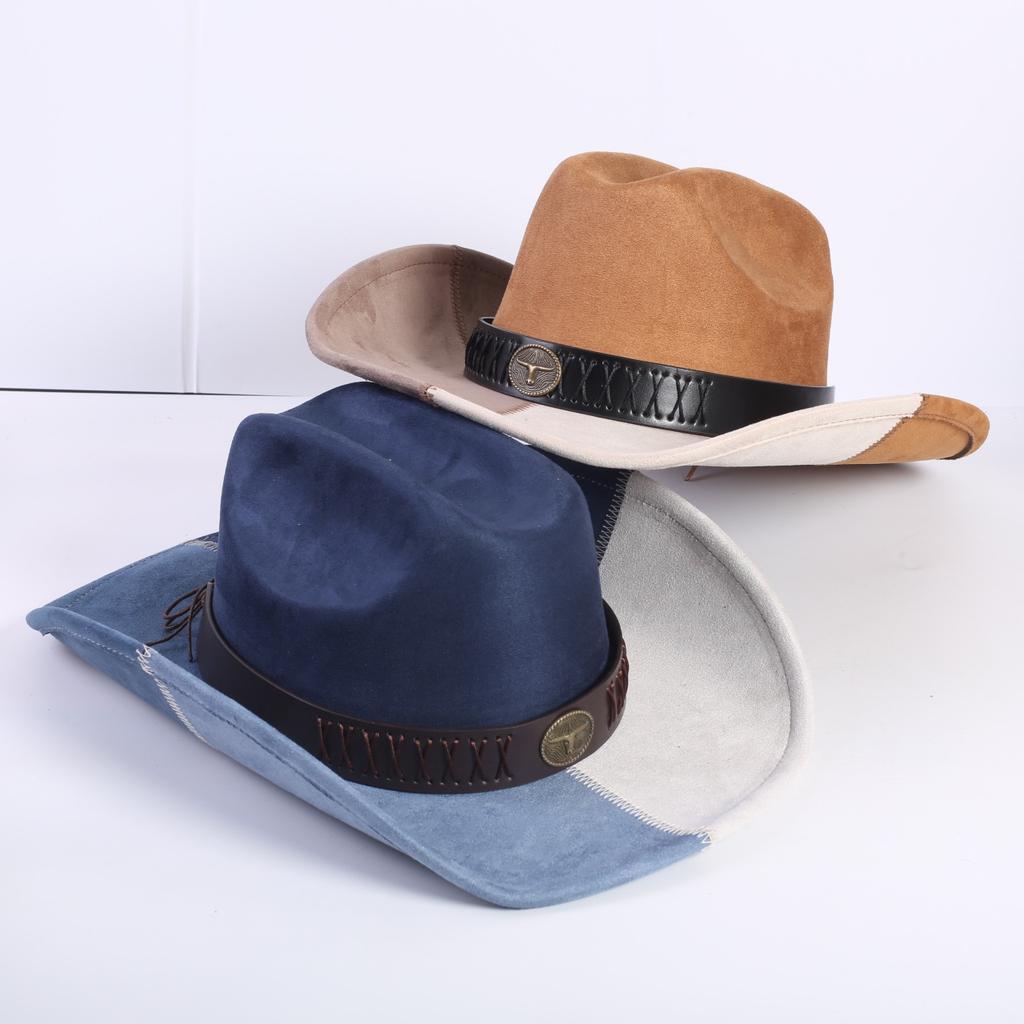 Popular European and American classic splicing suede western cowboy hat men's and women's senior big-brimmed cowboy hat