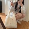 Embroidered Cherry Shoulder Bag Solid Color Canvas Underarm Bag Sweet Bow Tote Bag  Girl