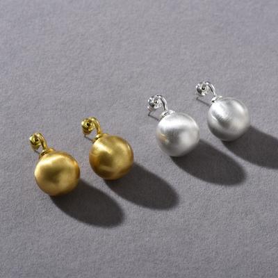 Original Design Metal Brushed Matte Ball Earrings S925 Silver Needle Commuting Essential Simple Versatile Stud Earrings
