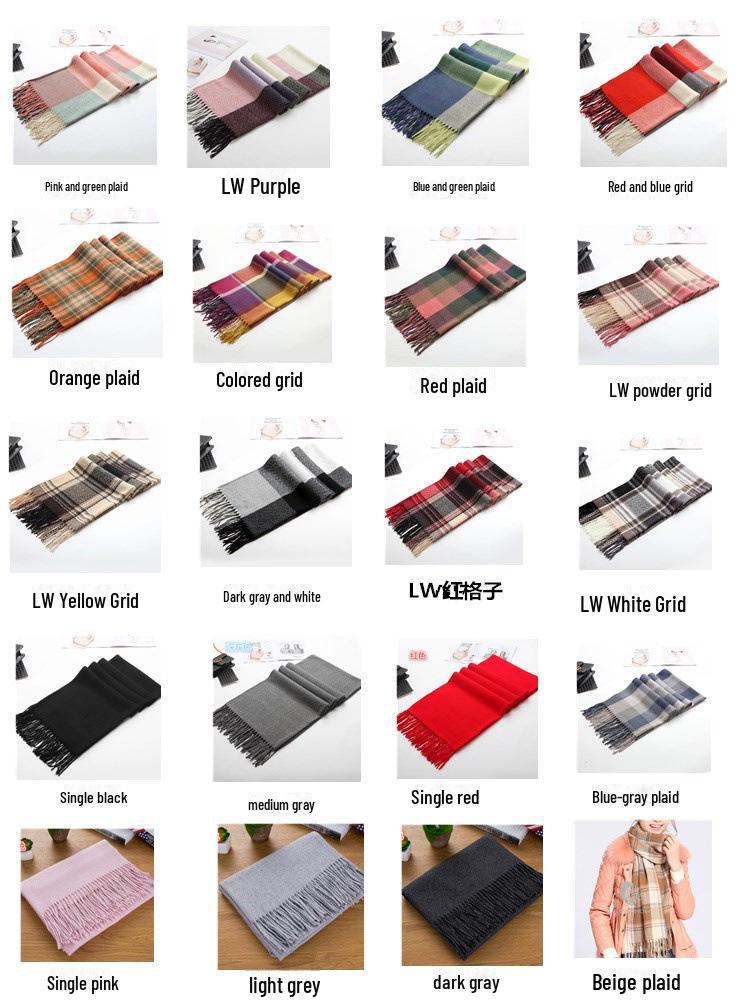 Kockovaný zimný šál pre ženy – strapcový šál v kórejskom štýle z imitácie kašmíru