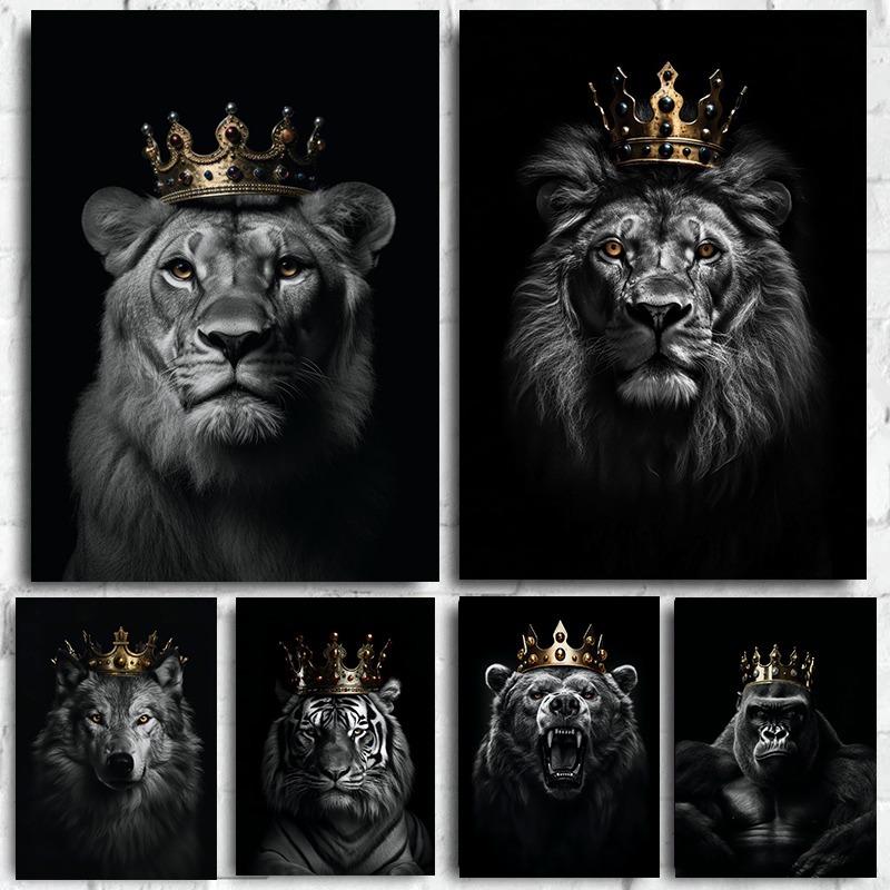 

Animal Posters and Prints Lion King Tiger Wolf Eagle Bear with Crown Canvas Wall Painting Motivational Picture Room Home Decor 21cm×30cm NoFrame