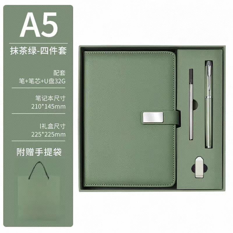 Promo Business Luxury A5 Diary Bottle Set Customizable PU Leather A5 Notebook Gift Set With Pen Thermal Mug and USB