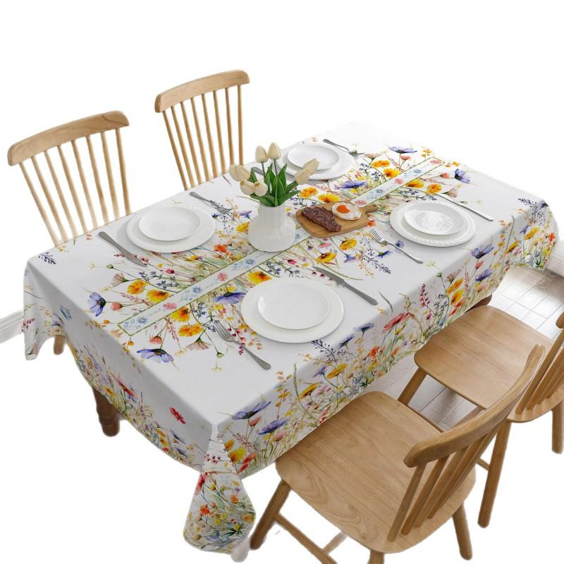 Waterproof Oil-Resistant Tablecloth With Floral Garden Print Modern Minimalist Dining Table Cover Square Washable