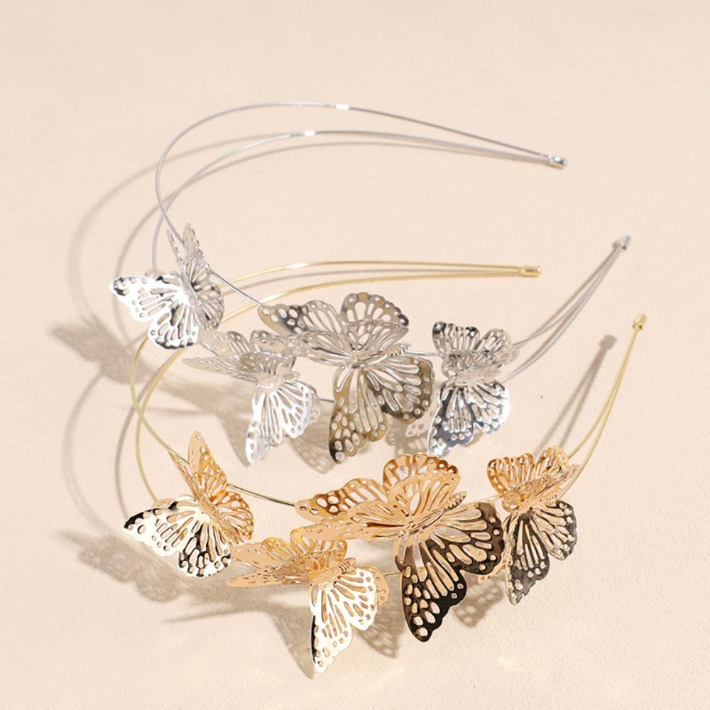 Butterfly Hollow Butterfly Headband Gold Double Layer Headband Fashion Tiara Hair Band  Women Use