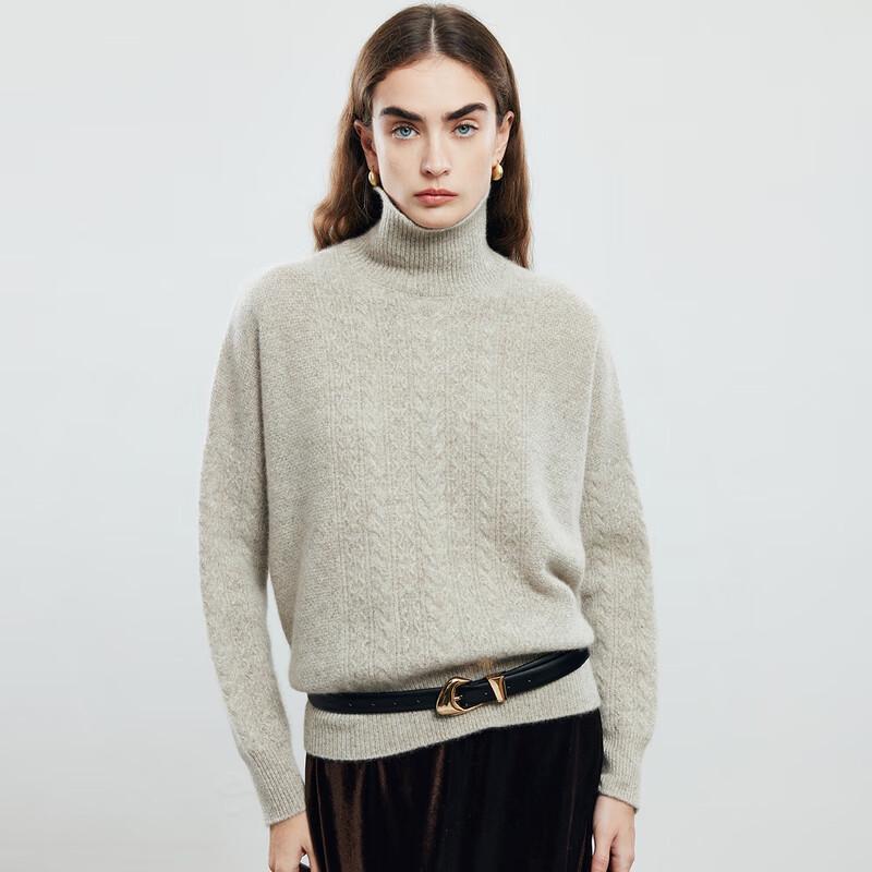 PALUOPO Women's High-Neck Cable Knit Cashmere Sweater