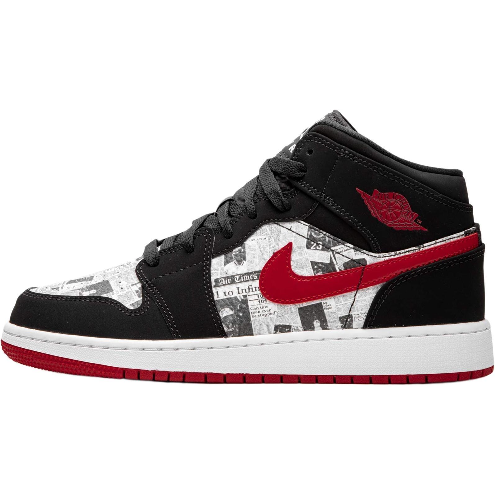 (GS) Air Jordan 1 Mid SE Newspaper Air Times Kids BQ6931-061 EU 36