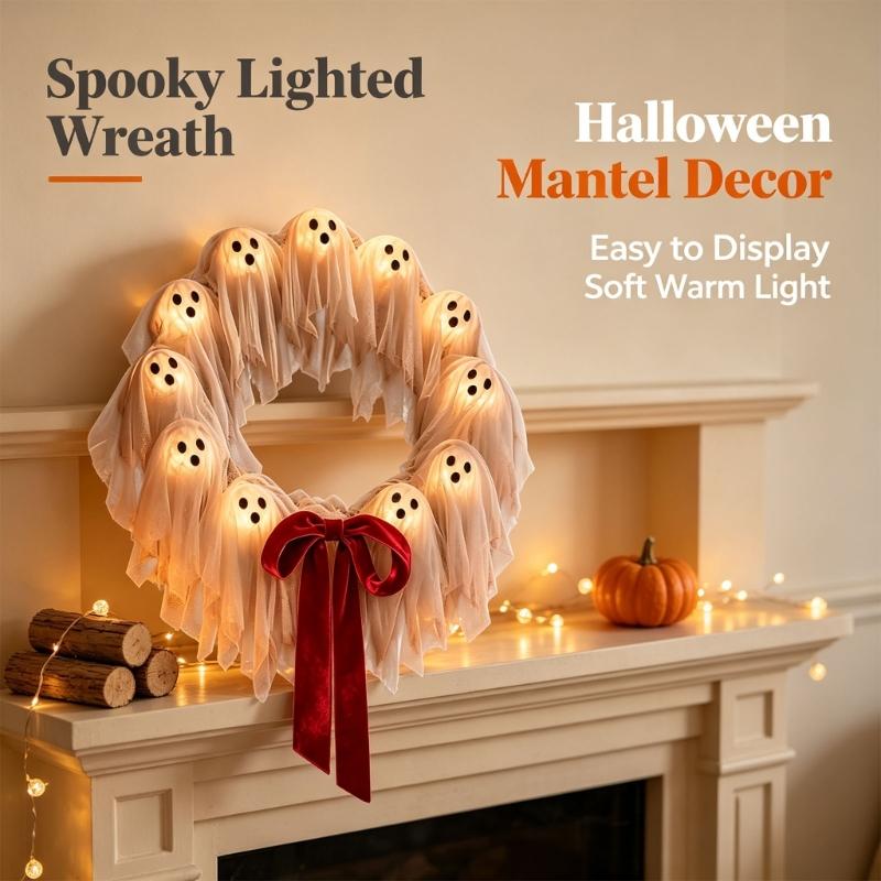 Lighted Character Wreath For Entry Display, 12 Warm Lights, Remote Control, Dimmable 8 Modes, Indoor Timer Accent
