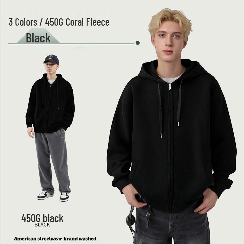 

Autumn/Winter 450G Heavyweight Velvet Men s Trendy Loose Hooded Sweatshirt - High-End Feel for Couples Large чорний
