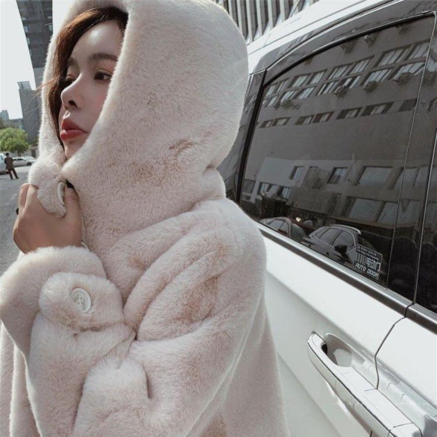 Hooded Thickened Imitation New Winter Coat Women Fashion Medium Long Clothes Korean Version