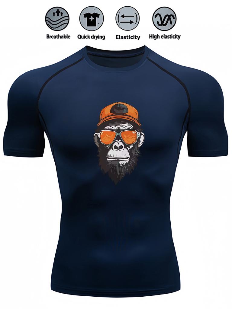 Men's Slim Fit Compression Shirt Quick Dry Breathable Gym Running Funny Animal Print Activewear