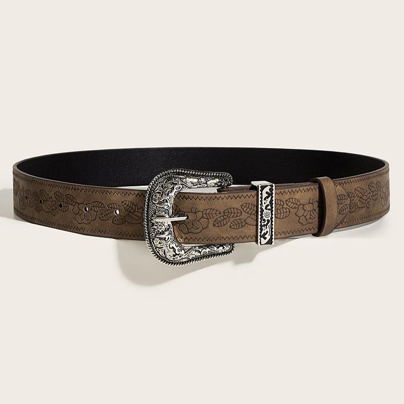 Spice Girl Brown Texture Niche Pin Buckle Belt Women'S Belt Print Pattern Belt Unisex