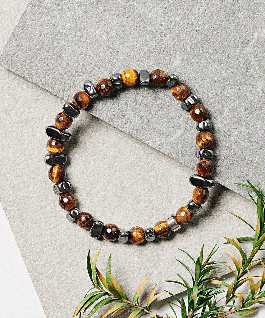 Jbans Classic Asymmetrical Seahorse Chip Mix Tiger Eye Bracelet (C2503Ac1346_Yl)