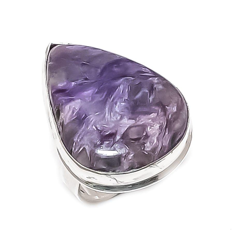 

Русский драгоценный камень чароит ювелирное кольцо из серебра 925 пробы размер 9