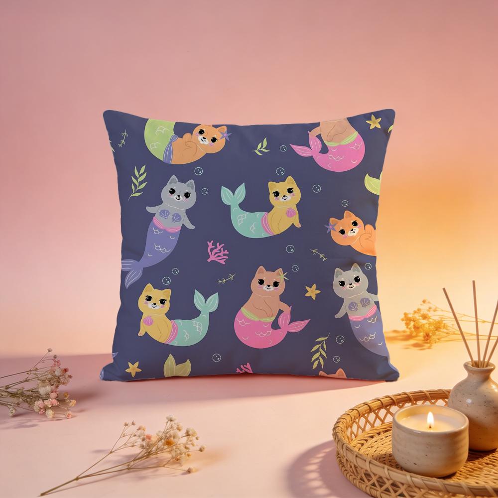 Fantasy Mermaid Cat Design Cushion Cover Comfortable Durable Pillow Cover MultiScene for Home Office Car Sofa