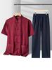 Men's Chinese Style Cotton Linen Short-Sleeved Tang Suit Set for Middle-Aged and Elderly