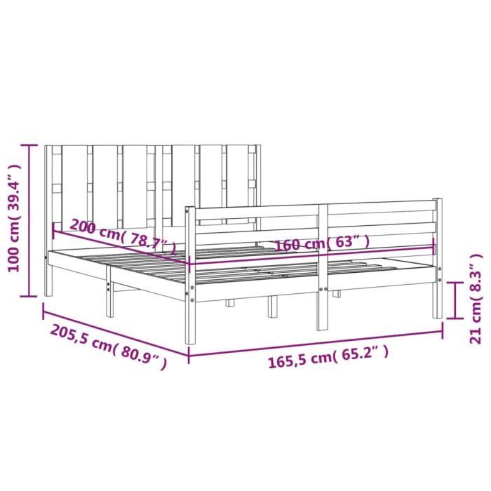 VidaXL Bed Frame with Headboard White 160x200 Cm Solid Wood 3194127