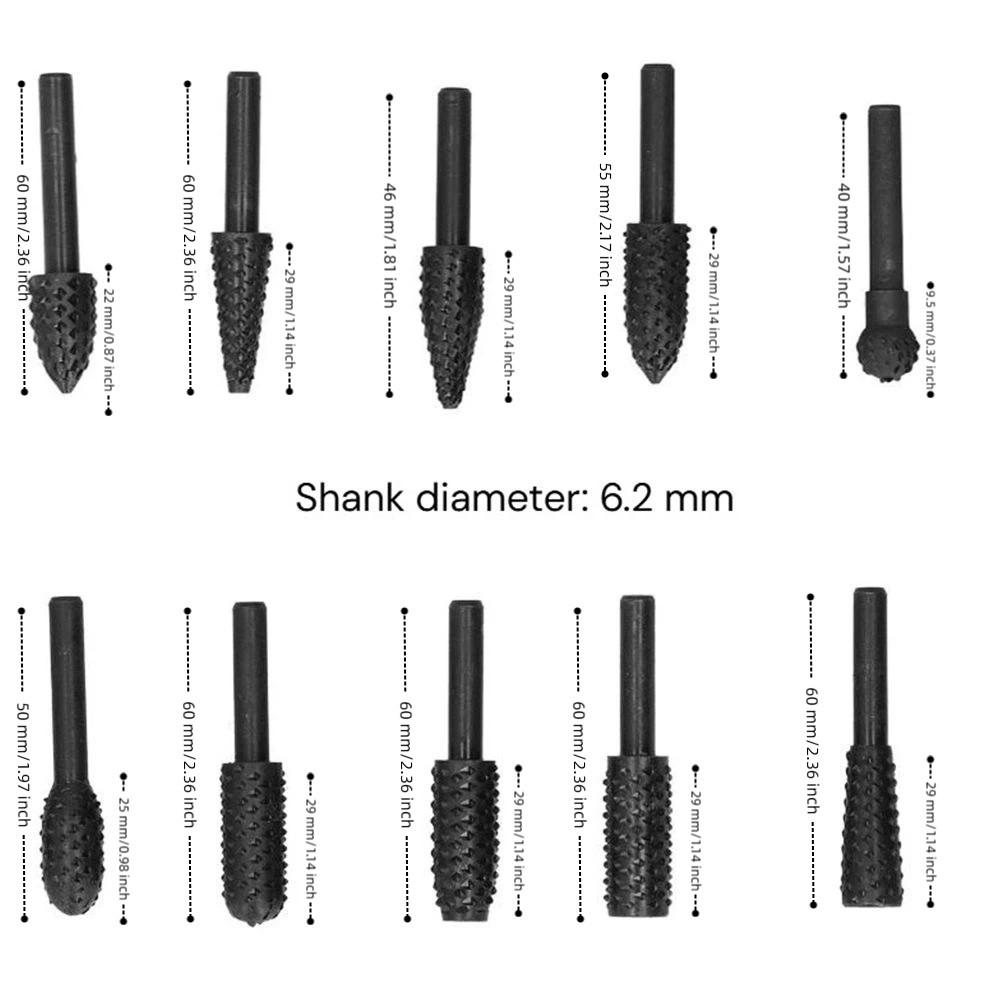 10PCS Black Rotary Burr Set Compact Engraving Tool Multifunctional Grinding Head