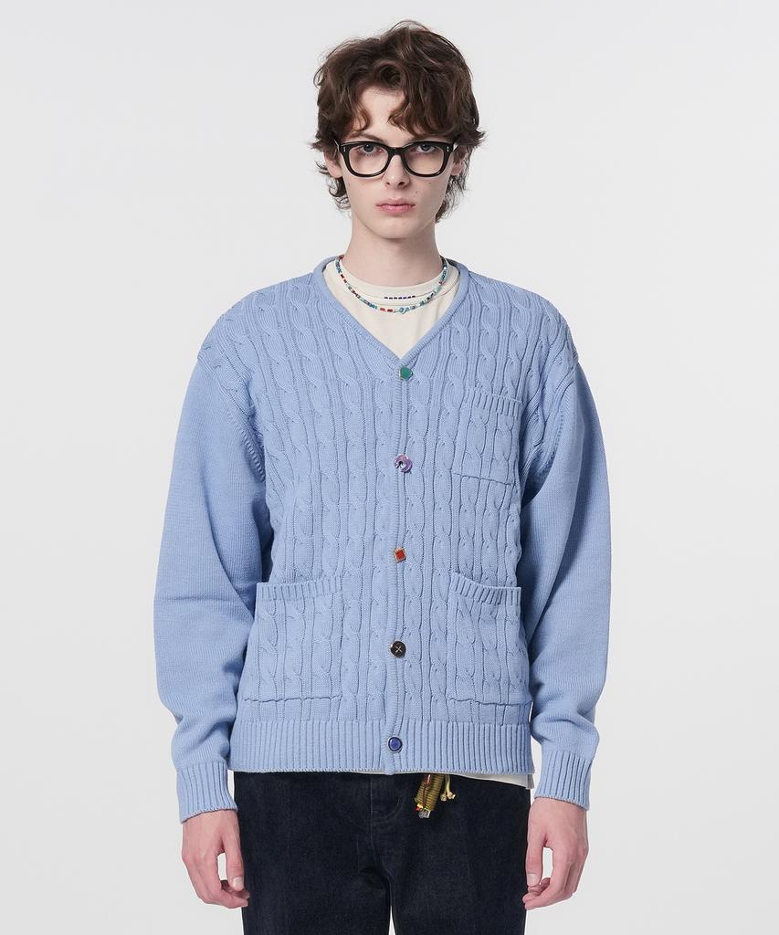Hongwoosung Loose Fit Jewelry Button Cardigan_Sky Blue