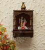 Antique Finish Wood Mandir: Embossed Painted Wall Shrine