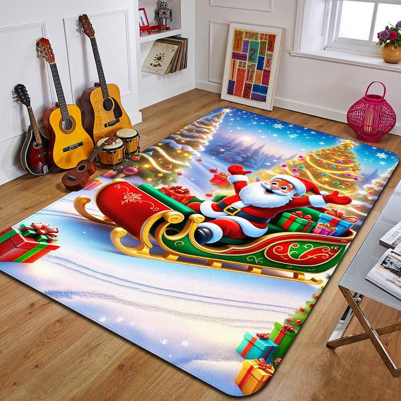 Weihnachtsmann Teppich bedruckte Eingangsfußmatte Wohnzimmer Schlafzimmer Badezimmer rutschfester Teppich Heimdekorative Bodenmatte Neujahrsgeschenk