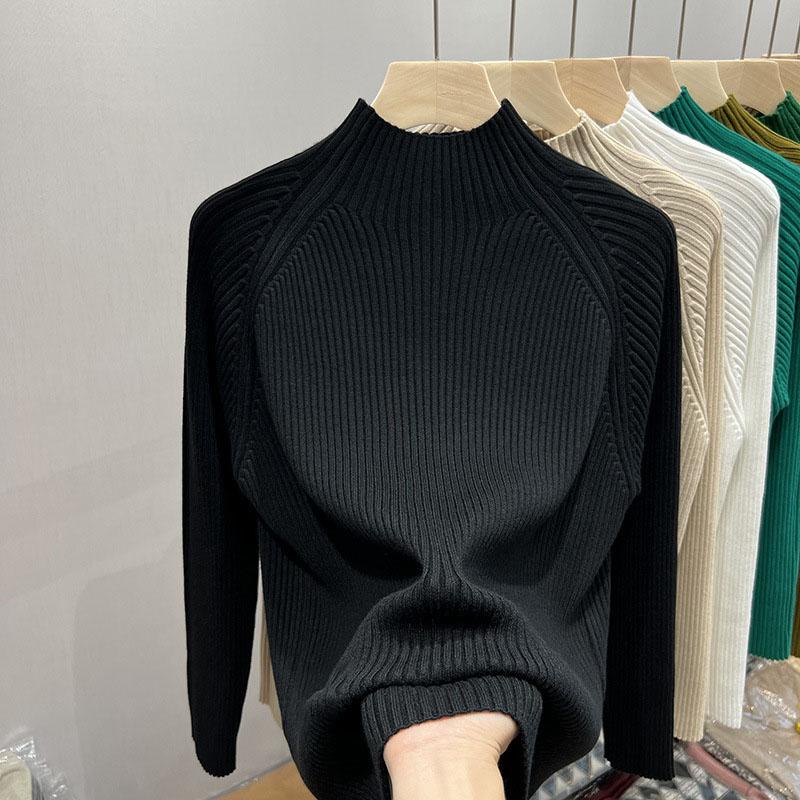 

Женские свитера, пуловеры 2025, осень-зима, длинный рукав, полувысокий воротник, белый, черный, тонкий вязаный свитер, женские топы, пуловер JJ81 One Size чёрный