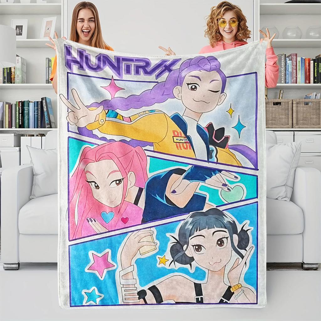 K-POP Demons Hunter Theme Flannel Blanket, Hot Anime Print Throw Blanket, Fan Gift Blanket, Multi-Purpose Blanket for Leisure