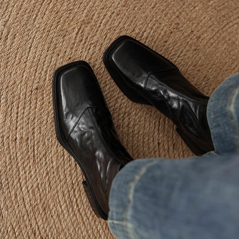 Short Boots Women's Autumn Single Boots Slim Boots 2026 New Black Square Toe Women's Boots