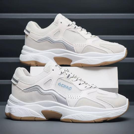 

Men s spring, summer autumn breathable mesh sports casual running shoes men s student sports shoes M1001 44 бежевый