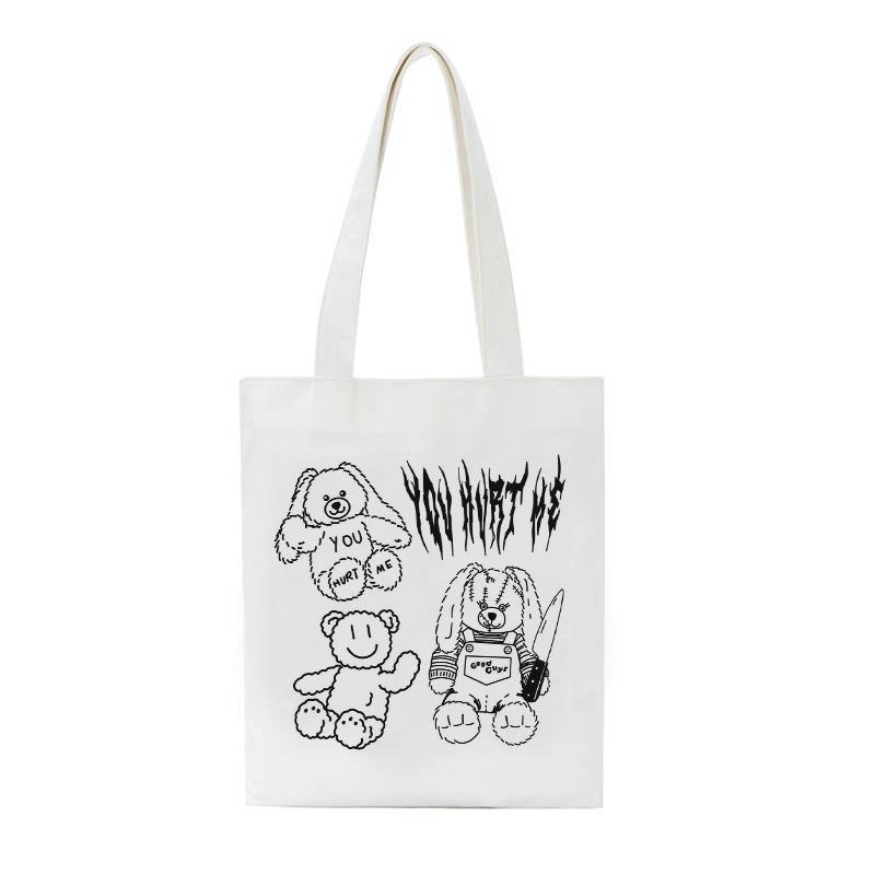 Повседневная холщовая сумка Horror Rabbit в готическом стиле с надписью большая вместительная сумка-шоппер в стиле хип-хоп панк винтажная женская сумка на плечо y2k 2426cm 598₽