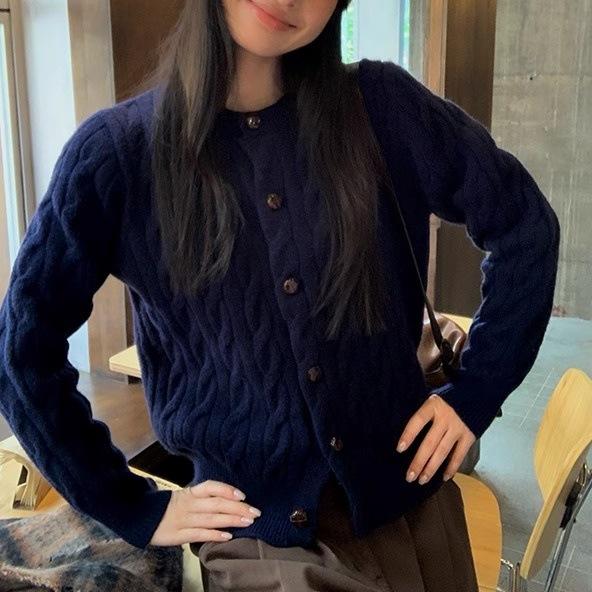 High-end yellow knitted sweater jacket women's spring and autumn new lazy wind cardigan short top