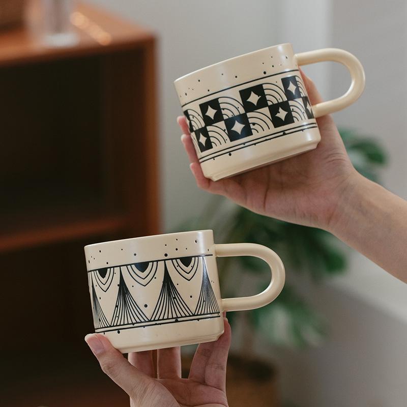 Creative Underglaze Colored Ceramic Cup Retro Mug High Value Water Cup Couple Coffee Cup Breakfast Cup Large Capacity Cup