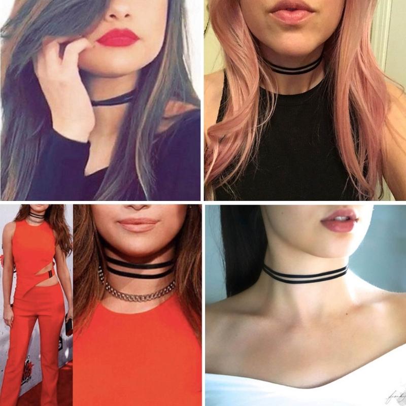 Nischen-Schwarzes Choker-Set 4 Stilvolle Halsketten Trendige Zarte Schlüsselbeinkette Halsschmuck Halskette Accessoires für Damen