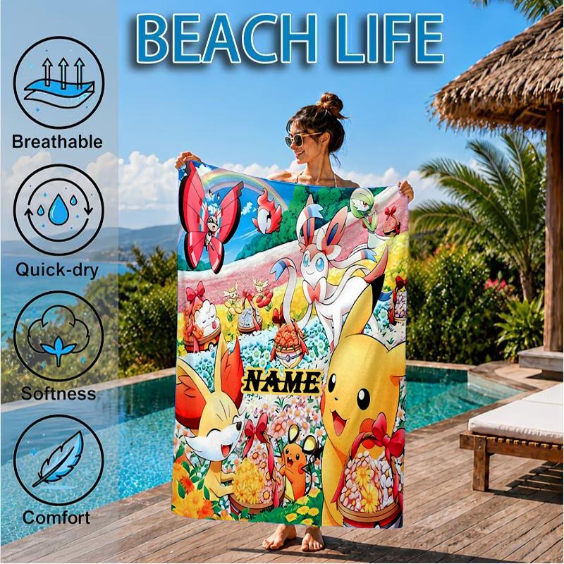Custom Name Pika Microfiber Beach Towel, Quick-Dry, for Summer Travel, Beach Essential, Picnic Essentials, Swimming Pool