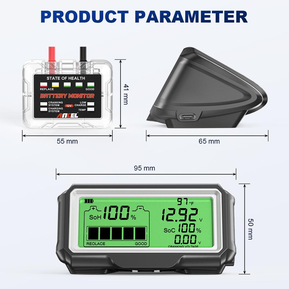 12V Battery Tester Battery Health Analyzer Charging Tester Tool ANCEL BM200 PRO 12V LED Car Battery Monitor Head-Up Display