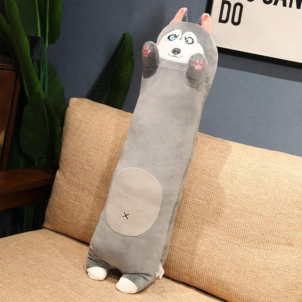 Dog Plush Pillow Comfortable PP Cotton Stuffed Animals Plush Long Dog Body Pillow Toy Grey