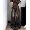 Damen Distressed Patchwork Weitbeinige Jeans - American Wasteland Stil