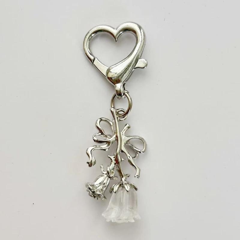 Practical Bowknot Rose Flower Keychain Portable Rose Bowknot Charm Keyring Adornment for Personalizing Phones and Bags