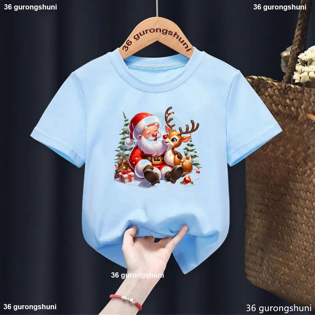 Pink Christmas Tree Graphic Print T-Shirt Girls for Children'S New Year Clothes Christmas Party T Shirt Fashion New Boys Tshirt